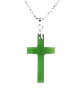 Top Sale Edelstahl kette Nephrit Anhänger Edelstein Christian Jade Kreuz Halskette