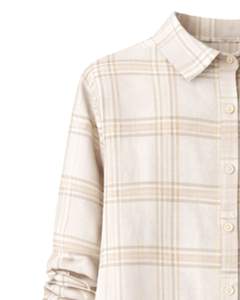 Robe chemise longue beige à carreaux pour femme, boutonnée, motif à carreaux, robe midi décontractée, manches longues, vente en gros personnalisée - Product Image 4