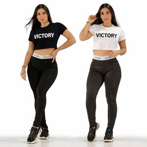Conjunto Deportivo Personalizado para Mujer, Top Corto y Leggings para Yoga, Gimnasio, Ejercicio, Ropa Deportiva, Pantalones de Cintura Alta Elásticos, Traje para Correr - Product Image 1