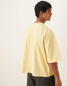 T-shirt personnalisé pour homme, coupe ample, col rond, épaules tombantes, manches longues, 100% coton, imprimé DTG, style été. - Product Image 4