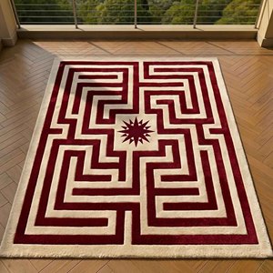 Modern Hand Tufted Maze Rug Luxury Wool Carpet Geometric Sculpted Border Statement Rug Living Room <b>Bedroom</b> Office Home Decor Rug - Product Image 3