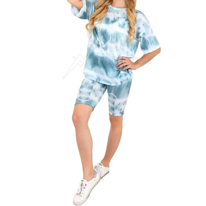 ชุดเซ็ต 2 ชิ้นสำหรับผู้หญิง เสื้อยืดแขนสั้นลำลองและกางเกงขาสั้น ชุดผ้าฝ้ายน้ำหนักเบา ระบายอากาศได้ดี แห้งเร็ว สำหรับสุภาพสตรี - Product Image 3