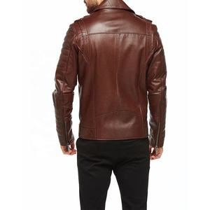 Veste en cuir marron pour homme grande taille, style motard, fermeture éclair, cuir véritable, pour l'hiver - Product Image 2