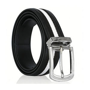 Ceinture pour homme en cuir de vachette avec boucle en acier et sangle en polyester tressée, style décontracté, vente en gros - Product Image 1