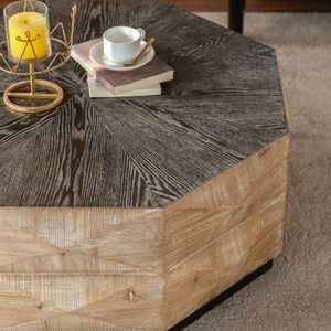 Tavolino da Caffè Ottagonale in Legno Stile Retrò da 38 Pollici con Motivo Tridimensionale in Rilievo, Tavolo da Cocktail Rustico Centrotavola - Product Image 3