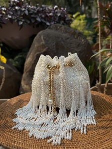 Pearl Batua Bridal <b>Clutch</b> Bag Handcrafted Pearl Embellished Potli Handbag for Women <b>Wedding</b> Party Occasion Wear - Product Image 1
