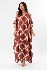 Vestido Maxi Boho con Cuello en V, Holgado, Asimétrico, con Estampado Geométrico Tie-Dye, para Todas las Temporadas, Informal, Tejido de Algodón y Viscosa, Ecológico - Product Image 4