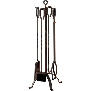 Wrought Iron Fireplace Screen with <b>Tool</b> <b>Set</b> 5 Piece Poker Tongs Shovel Traditional Black Metal <b>Fire</b> <b>Tools</b> - Product Image 2