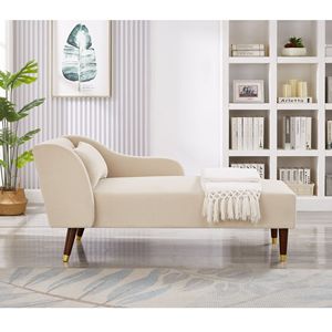 Moderna Chaise Longue Beige con Rivestimento in Velluto - Product Image 3