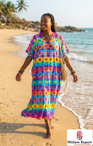 Women Printed <b>Kaftan</b> Dress Lightweight Comfortable <b>Beach</b> Wear Loose Fit Elegant Style Bulk Supply for Brands - Product Image 2