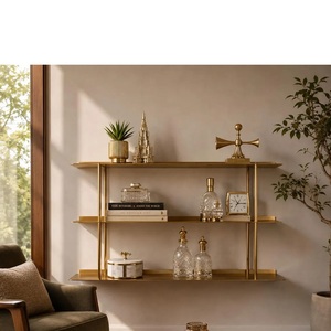 Modern Brass Wall Shelf Three-Layer Rectangle Storage Rack Bathroom Decor Gold Plated Metal Mounted Unit - Product Image 2