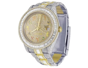 Baguette hecho a mano VVS Moissanite diamante Color árabe Dial automático Iced Out reloj Hip Hop Bling moda de vendedor indio - Product Image 1