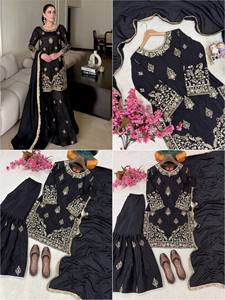 Ensemble Kurti Sharara élégant pour femmes, tenue ethnique élégante, idéal pour les mariages, les fêtes et le quotidien, confortable et de créateur. - Product Image 2