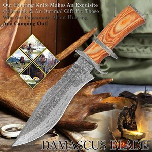 Couteau de chasse Bowie en acier Damas de 15 pouces - Lame fixe ambidextre forgée à la main - Couteau tactique de survie et de camping avec manche en bois de rose - Product Image 5