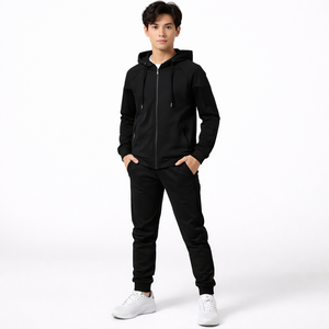 โรงงานผลิตเสื้อผ้าขายส่ง ชุดวิ่งออกกำลังกายลำลองฤดูหนาว 2 in 1 ผ้าฟลีซระบายอากาศ มีฮู้ด เชือกผูก ปริ้นท์ลาย  แบบเรียบ MOQ ต่ำ - Product Image 4