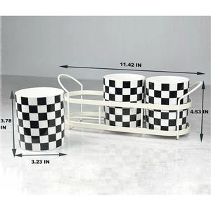 Porte-couverts à motif à carreaux noir et blanc, idéal pour une utilisation élégante en cuisine, organisateur de table à manger et idée cadeau en provenance d'Inde - Product Image 5