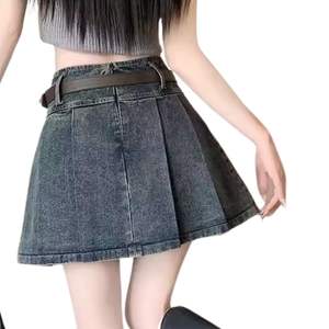 Falda Vaquera Mini Azul Personalizada de Moda Casual para Mujer, Cintura Alta, Plisada, con Cinturón, Calidad Premium, Faldas Vaqueras de Verano - Product Image 2
