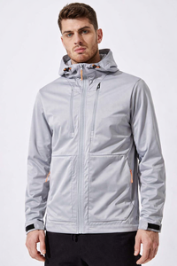 Veste imperméable à capuche pour homme, gris clair, coupe-vent, fermeture éclair intégrale, veste de sport d'extérieur, légère, coupe-vent, capuche réglable - Product Image 4