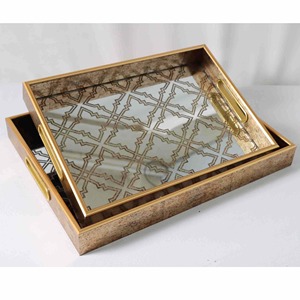 Ensemble de plateaux carrés en bois MDF faits à la main de qualité supérieure, 2 pièces, avec un élégant revêtement en émail pour la cuisine, la salle à manger et la décoration - Product Image 3