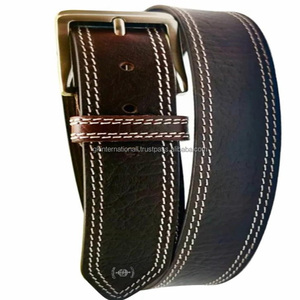 Ceinture décontractée en cuir véritable grain de qualité supérieure pour unisexe avec coutures contrastées et boucle à une seule broche en laiton massif - Product Image 1