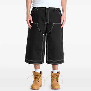 Shorts Bermuda en toile noire pour homme, taille haute, fermeture à cordon, style athlétique, poches, couleur unie, respirant, 100% coton - Product Image 4