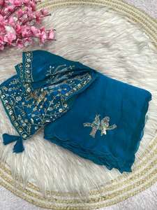 Sari de satén Fandy indio-pakistaní tradicional de verano, hermoso, bonito, puro, suave, con trabajo de lentejuelas pesadas, blusa étnica para fiesta. - Product Image 4