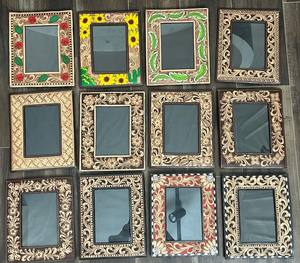 Luxury Western <b>Black</b> & Red Checkerboard Pattern <b>Photo</b> <b>Frame</b> Hand Tooled Genuine Leather Creative Design for Home Office Decor - Product Image 6