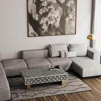 Table de console carrée de luxe moderne avec coussin massif et incrustation d'os, écologique, faite à la main, avec rangement, et tabourets d'appoint artisanaux naturels