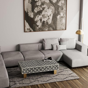 Mesa de Consola Cuadrada de Lujo Moderna con Cojín Sólido y Incrustaciones de Hueso, Ecológica, Hecha a Mano, con Almacenamiento y Taburetes, Artesanía Natural - Product Image 6