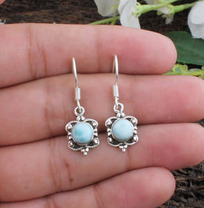 Boucles d'oreilles en pierre précieuse Larimar naturelle, argent sterling 925 massif, faites à la main, style vintage, luxe, boucles d'oreilles pendantes, cadeau pour un anniversaire de mariage, fête - Product Image 3