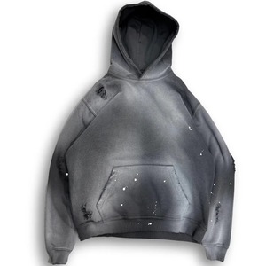 Sudadera con Capucha Personalizada para Hombre, Estilo Acid Wash, Hombros Caídos, con Pedrería y Logotipo Bordado, Moda Casual Urbana, Venta al Por Mayor OEM - Product Image 1