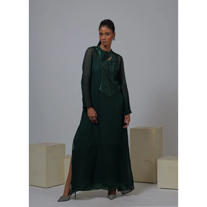 ชุดราตรีสีเขียวหรูหรา แขนซีทรู ยาว สำหรับผู้หญิง ราคาดีที่สุด - Product Image 2