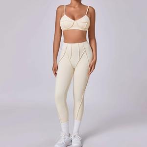 Conjunto de Yoga de 2 Piezas para Mujer, Bra Deportivo y Leggings hasta la Rodilla, Cintura Alta, Tirantes Ajustables, Cuello Redondo, Secado Rápido, Spandex/Nailon - Product Image 6