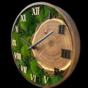 Personalized Moss Wall Clock: Handmade Walnut Wood Eco Decor Painting Decoration Item - Product Image 3