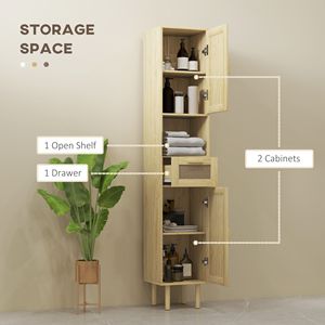 Mobile da bagno alto in rovere con ripiani regolabili e porte in Rattan mobili di stoccaggio indipendenti - Product Image 6