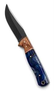 Handcrafted Dark Powder Finish Fixed Utility <b>Tool</b> with <b>Wood</b> Blue Swirl Resin Handle Outdoor Display - Product Image 4