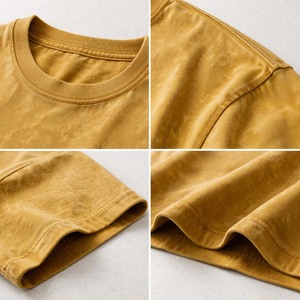เสื้อยืดคอตตอนสีมัสตาร์ดฟอกสีสไตล์วินเทจสำหรับผู้ชาย เสื้อยืดลำลองแนวสตรีทแวร์ เสื้อเปล่าสำหรับฤดูร้อน - Product Image 3