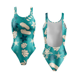 Custom Printed Women's Regular Fit Lightweight Spandex/Polyester Scoop Neck 1 Piece Bikini Swimsuit Backless Design Swimwear - Product Image 1