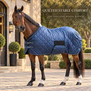 Couverture d'écurie matelassée bleu marine 250G avec surpiqûres en losange |   Couverture d'hiver isolante avec rembourrage doux et 2 sangles - Product Image 2