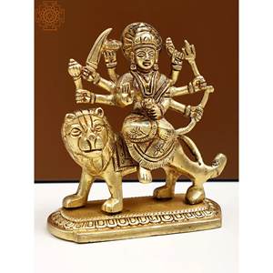 Escultura Durga Maa de latón hecha a mano de 4 pulgadas hecha en la India pequeños ídolos hechos a mano de latón - Product Image 3