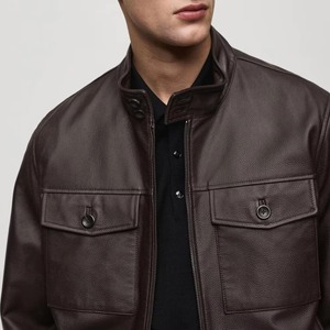 2026 Bestselling <b>Long</b> Sleeve Men's <b>Leather</b> <b>Jacket</b> Stand Collar Front Premium Quality Vintage Custom Streetwear Fashion Outerwear - Product Image 5