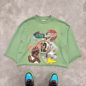 Camiseta gráfica estampada para hombre, camiseta de media manga 100% de algodón pesado para hombre, camiseta Unisex recortada con dobladillo curvo crudo - Product Image 1