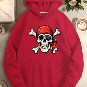 Sweat à capuche décontracté pour femme avec imprimé crâne de pirate et cache-œil, tissu tricoté 100% polyester, vêtement d'automne, couleur verte - Product Image 4