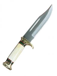 Cuchillo de camping de hoja satinada con punta de clip de primera calidad, herramienta utilitaria de alta resistencia con mango de hueso con ranura Fuller y guardacuchillo de latón. - Product Image 2