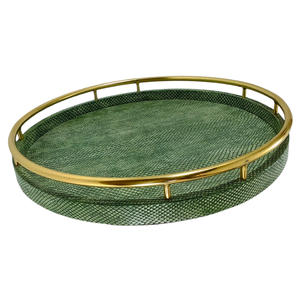 Bandeja de Almacenamiento Redonda de Alta Calidad Daphoco, Imitación Piel de Tiburón, con Asa de Anillo de Latón Verde Musgo, Modelo 090 - Product Image 3