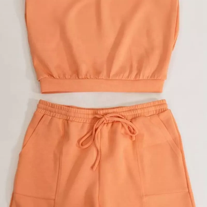 Wholesale Good Quality Custom Logo Joggers 2 Piece Crop Top Two Piece <b>Short</b> Set Cotton Workout <b>Women</b> <b>Biker</b> <b>Shorts</b> Two Piece Sets - Product Image 3