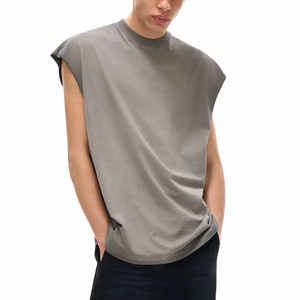 OEM Solid Men 100% Cotton Retro Hip Hop Streetwear Knitted Sleeveless O-<b>Neck</b> Sports Vest Fitness Running Plus Size Breathable - Product Image 5