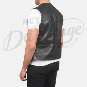 Chaleco de Cuero de Gamuza Gris Personalizado para Hombre, Cierre de Cremallera Doble, Corte Ajustado, Cuello Alto, Estilo Casual - Product Image 2