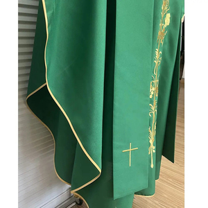 Casulla de poliéster verde de calidad con diseño bordado y estola, bordado personalizado, casulla con estola - Product Image 4