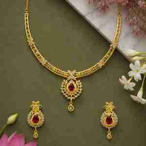 สร้อยคอทองชุบไมครอน 14K18K24K ประดับพลอย AD และทับทิม ดีไซน์แบบดั้งเดิมลายดอกไม้ ชุดเครื่องประดับแฟชั่นขายส่ง - Product Image 2